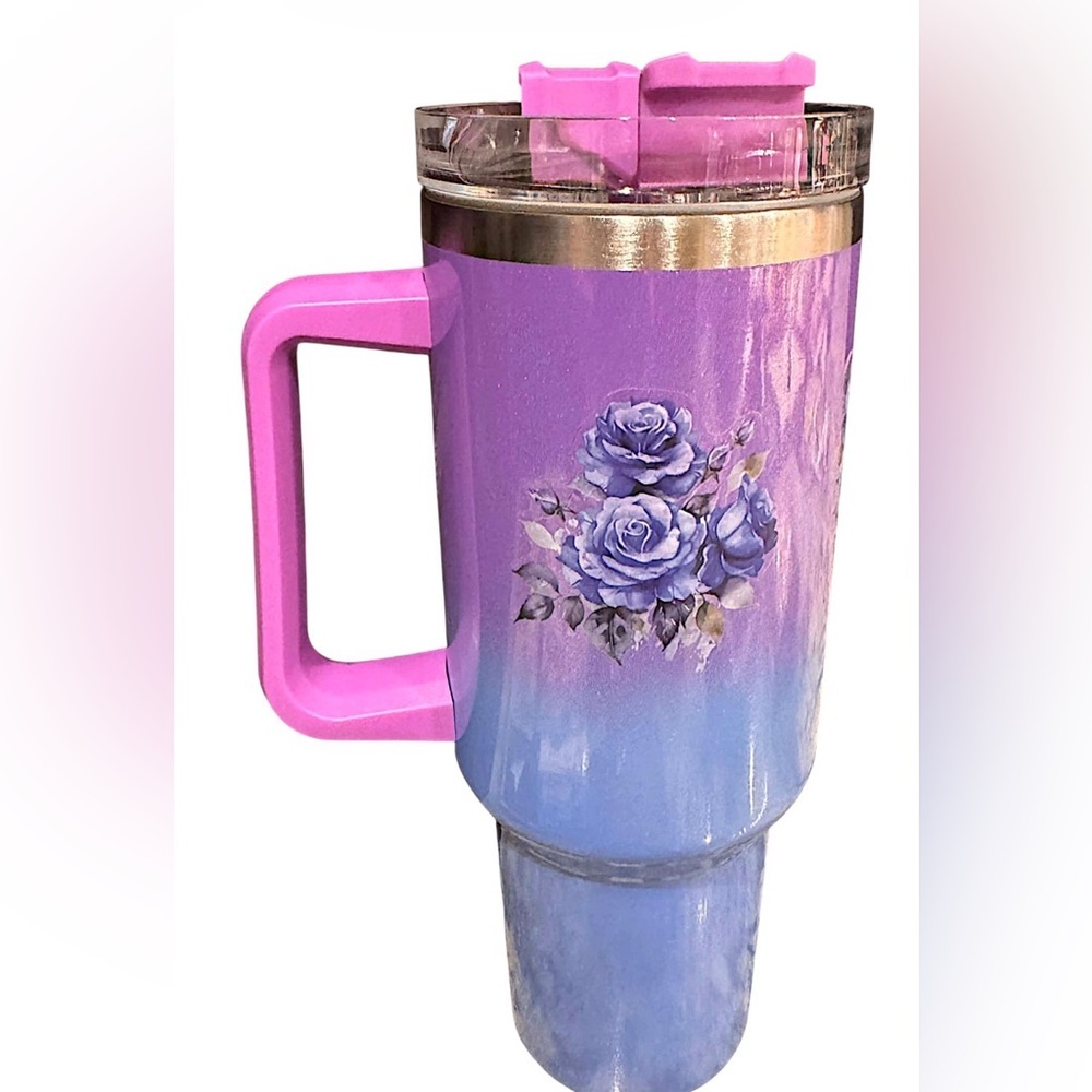 Purple & Blue Floral Tumbler new in box with straw